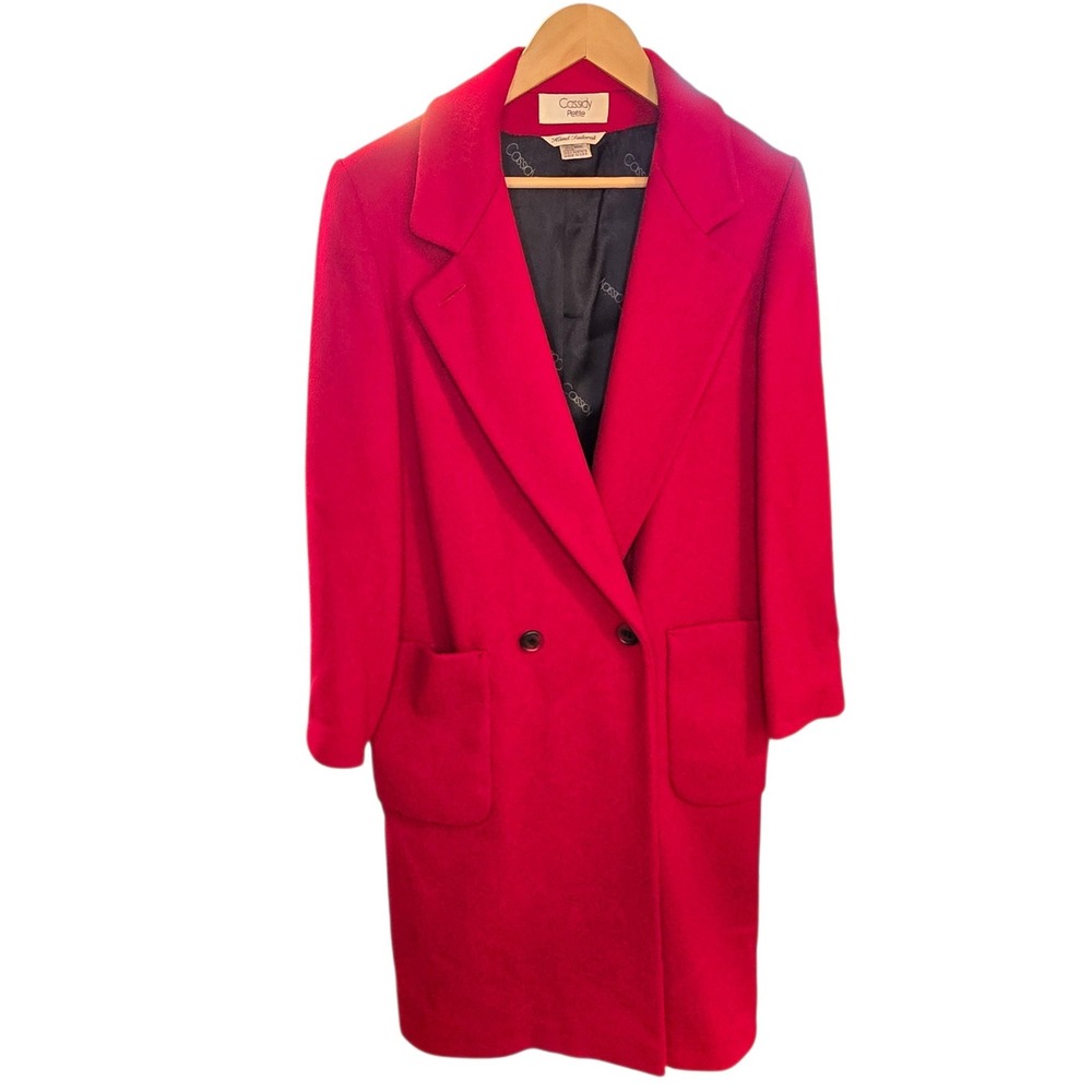 Vintage Cassidy Petite Red Wool Coat Size 2 USA Double Breasted Old Money